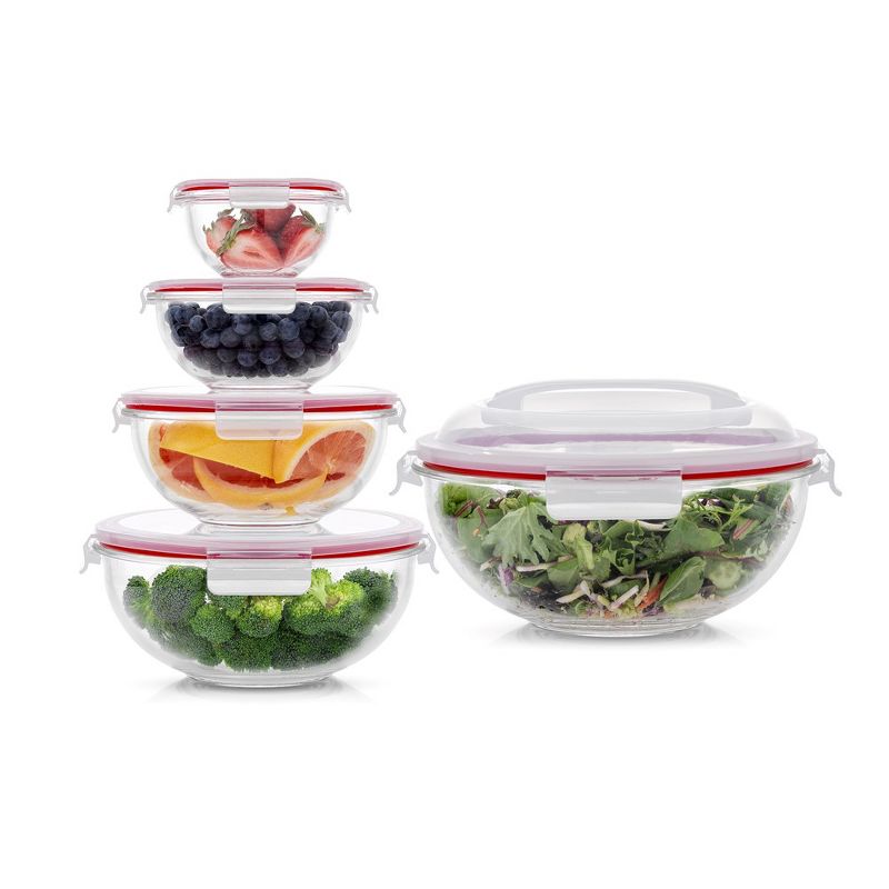 JoyFul by JoyJolt Kitchen Mixing Bowls. 5pc Glass Bowls with Lids Set – Neat Nesting Bowls - Red, 3 of 8