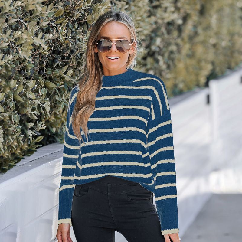 Women's Striped Turtleneck Drop Sleeve Sweater - Cupshe, 2 of 4
