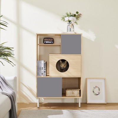 DOMETOUR Furniture style Modern cat Bookcase Cat tree shelves with Storage