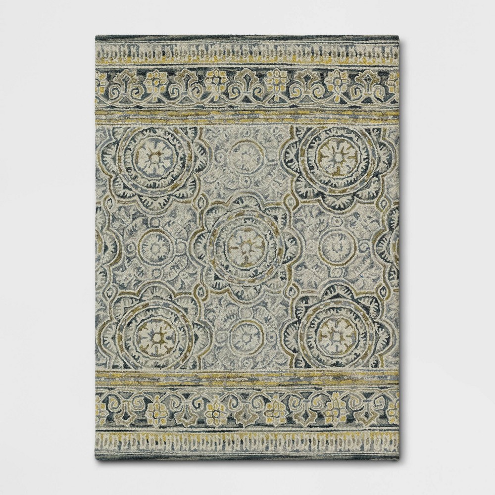 Photos - Area Rug 5'x7' Floral Belfast  Ivory/Gray/Yellow - Threshold™