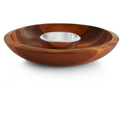 Nambe Eclipse Acacia Wood Chip & Dip Bowl, Alloy Metal, Silver Brown