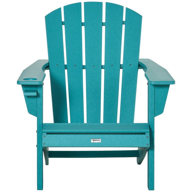Outsunny Plastic Adirondack Chair, Outdoor Fire Pit Seating HDPE Lounger Chair with Cup Holder, High Back and Wide Seat for Patio, Backyard, Garden, Lawn, 5 of 10