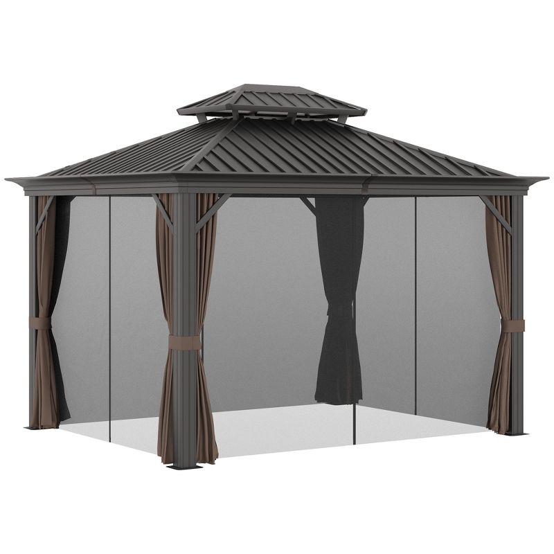 Outsunny Patio Gazebo, Netting & Curtains, 2 Tier Double Vented Steel Roof, Hardtop, Ceiling Hooks, Rust Proof Aluminum, 4 of 7