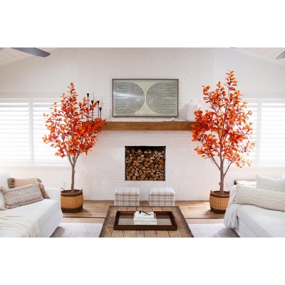 8-Foot Autumn Oak Artificial Tree in Black Pot