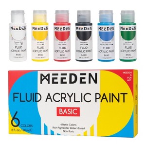 MEEDEN Fluorescent Acrylic Paint Set, 6 High Flow Colors (2 oz, 60 ml), Neon Fluid Acrylic, Glow in the Dark Paints for Canvas Painting - 1 of 1