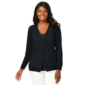 Jessica London Women's Plus Size Crochet Button-Front Cardigan - 1 of 4
