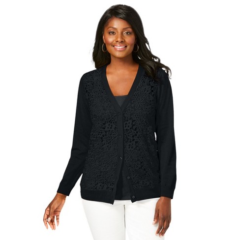 Women's Button-front Cardigan - Ava & Viv™ Black Houndstooth 4x