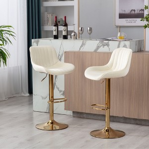 Velvet Bar Stools Set of 2 with Adjustable Height, 360¡ã Swivel, Chrome Footrest, and Metal Legs for Kitchen, Dining, or Bar - 1 of 4