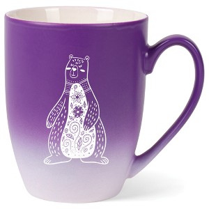 Elanze Designs 12 Ounce Two Toned Ombre Ceramic Tea Coffee Cup Mug Purple White Whimsical Floral Bear - 1 of 4