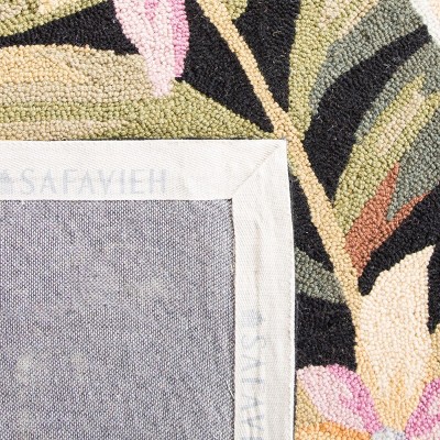 Handmade Black Floral Wool Hooked Area Rug