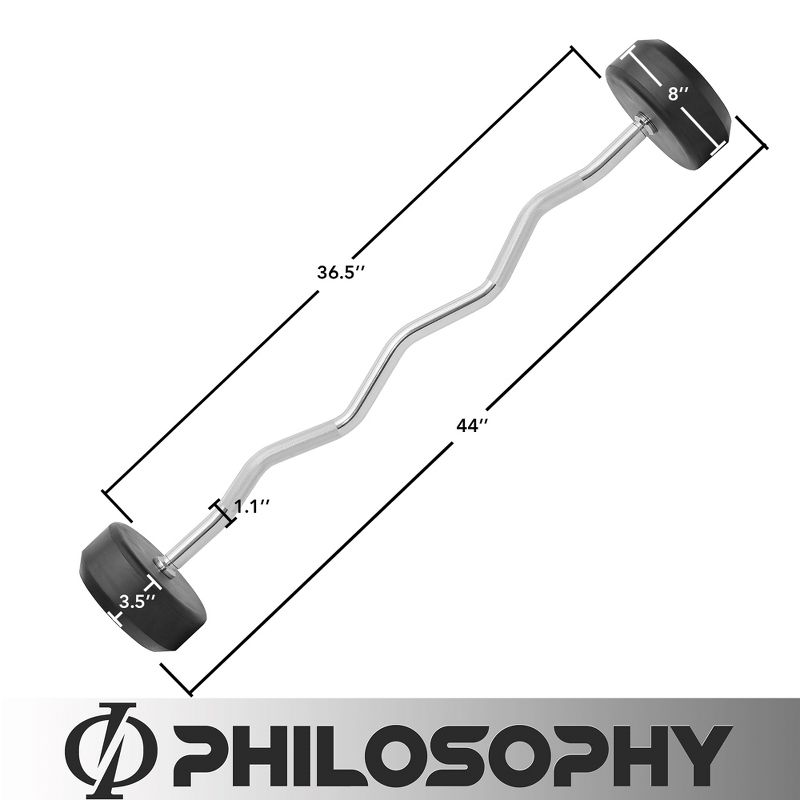 Philosophy Gym Rubber Fixed Barbell, Pre-Loaded Weight EZ Curl Bar for Strength Training & Weightlifting, 4 of 5