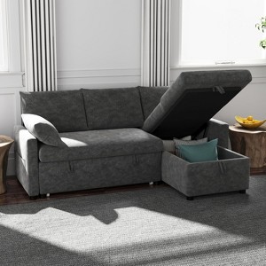 Sofa Bed,L Shape Chenille Sleeper Sofa Couch with Pull Out Bed and Storage Chaise for Living Room, Apartment and Hotel - 1 of 4