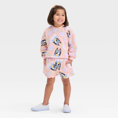 Toddler Girls' 2pc Bluey Pullover Top & Shorts Set - Peach Orange