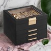 Glass Lid Jewelry Box, 4-Layer Organizer with 3 Drawers for Big and Small Jewelry, Modern Style, 8 x 9.1 x 6.5 Inches - 3 of 4