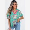 Amaryllis Women’s Geometric Print Collared V-Neck Short Sleeve Relaxed Fit Lightweight Casual - 2 of 4