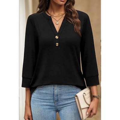 Women 3/4 Sleeve Shirts Notch V Neck Tops Casual Dressy Blouses Beach Vacation Tunic Tops