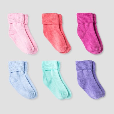 Baby 6pk Turn Cuff Socks - Cat & Jack™ Blue/Pink 6-12M