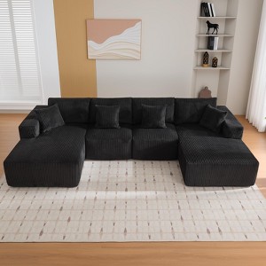 137" 4 Piece U Shaped Sectional Sofa Couch with 4 Seat Ind. 2 Chaise, Corduroy Fabric Boneless Modular Sofa with Pillows, No Assembly Required - 1 of 4