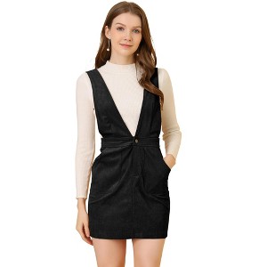INSPIRE CHIC Women's V-Neck Corduroy Strap Back Overall Mini Pinafore Dress - 1 of 4