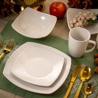 16-Piece White Porcelain Square Dinnerware Set
