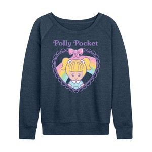 Women's - Polly Pocket - Polly Pocket Heart Lightweight French Terry Wide Neck Long Sleeve Shirt - 1 of 4