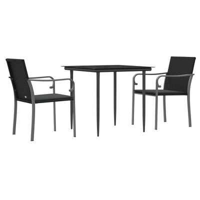 vidaXL 3 Piece Patio Dining Set with Cushions - Outdoor Poly Rattan and Steel Furniture for Garden, Patio, and Living Space - Black