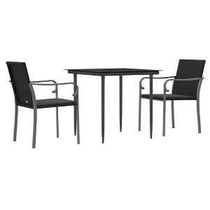 vidaXL 3 Piece Patio Dining Set with Cushions - Outdoor Poly Rattan and Steel Furniture for Garden, Patio, and Living Space - Black - 1 of 4