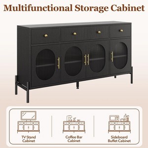 Jojoka Buffet Cabinet with Storage,62''Large Buffet Table with 3 Drawers and 4 Fluted Glass Doors - 1 of 4