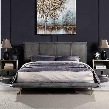 91" Queen Bed Metis Bed Gray Top Grain Leather - Acme Furniture