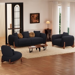 Modern Boucle Fabric Sofa Set - 1 Sofa and 2 chairs with Sleek Wooden Legs for Living Room or Home Office - Morden Fort - 1 of 4