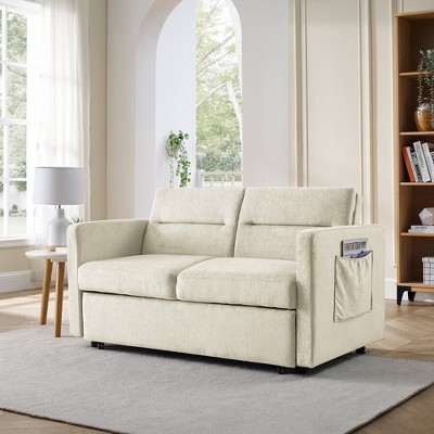VYNXARIA Loveseats Sofa Bed with Pull-out Bed,Adjsutable Back and Two Arm Pocket,