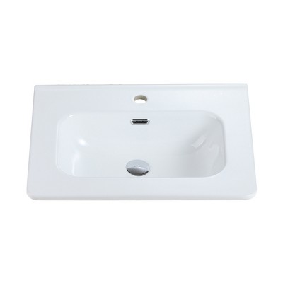 Vynxaria 24"x 18" Glossy White One-Piece Bathroom Sink Integrated Countertop Basin