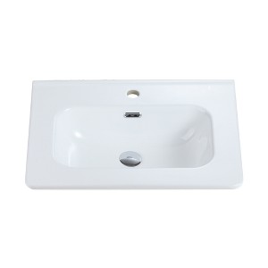 Vynxaria 24"x 18" Glossy White One-Piece Bathroom Sink Integrated Countertop Basin - 1 of 4