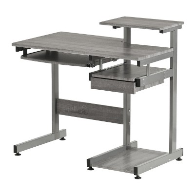 Vynxaria Complete Computer Workstation Desk - Grey, Heavy-duty MDF/PVC Laminate, Scratch-resistant Steel Legs, Keyboard/CPU Shelves, Utility Drawer