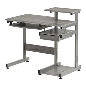 Vynxaria Complete Computer Workstation Desk - Grey, Heavy-duty MDF/PVC Laminate, Scratch-resistant Steel Legs, Keyboard/CPU Shelves, Utility Drawer - 1 of 4