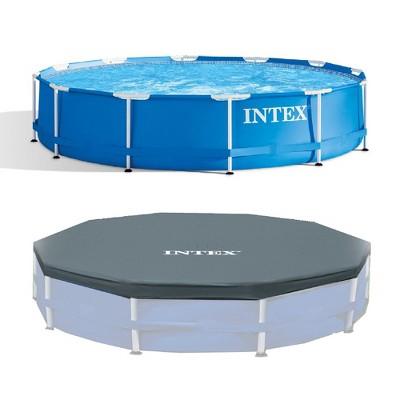 Intex 12 Foot x 30 In. Above Ground Pool & Intex 12 Foot Round Pool Cover