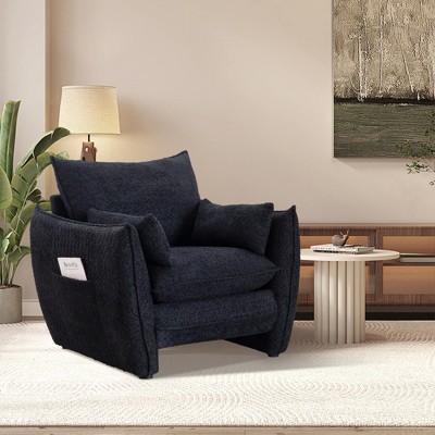 Aukfa Accent Chairs, Oversized Armchair with Side Pockets, Mid Century Modern Reading Chair, Ergonomic Comfy Sofa Chair for Office, Apartment