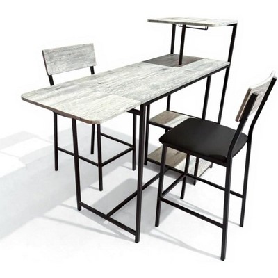 3-Piece Dining Table Set for 2, Expandable Bar Table & Chairs with Storage Shelves, Wine Rack, Space-Saving Small Kitchen Dining Set