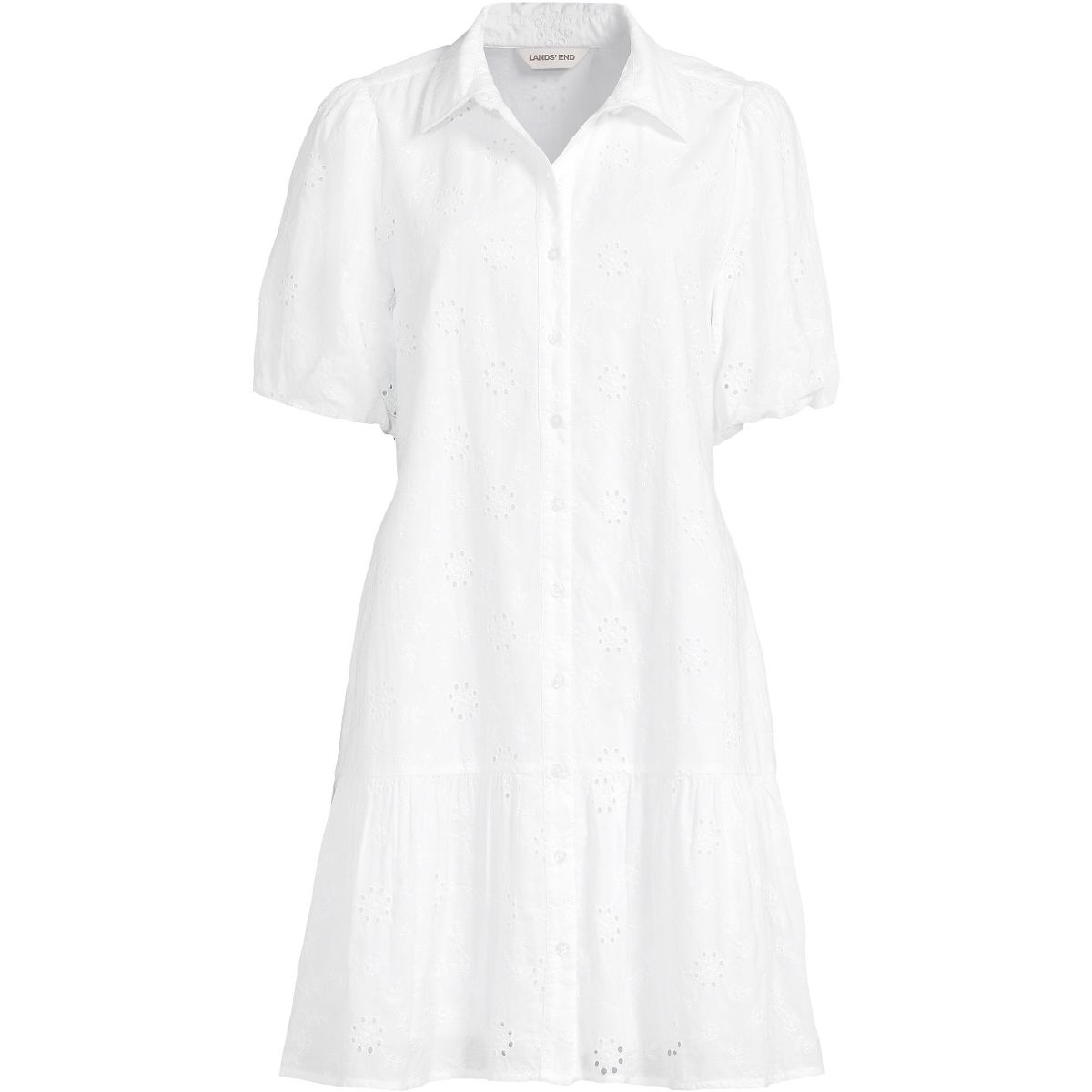 Lands' End Women's Elbow Sleeve Eyelet Knee Length Shirt Dress - thumbnail 9