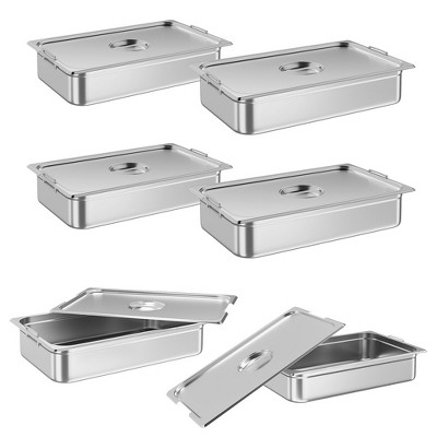 6 Pack Full Size Hotel Pan, NSF Certified, 2.5" Deep Commercial Stainless Steel Steam Table Pans with Handle, Anti-Jamming for Catering