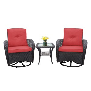 3-Piece Wicker Rocker Swivel Patio Accent Chair Set Of 2,Glass Top Side Table,Modern Arm Chair With Cushion,Patio Chairs Outdoor -Maison Boucle - 1 of 4