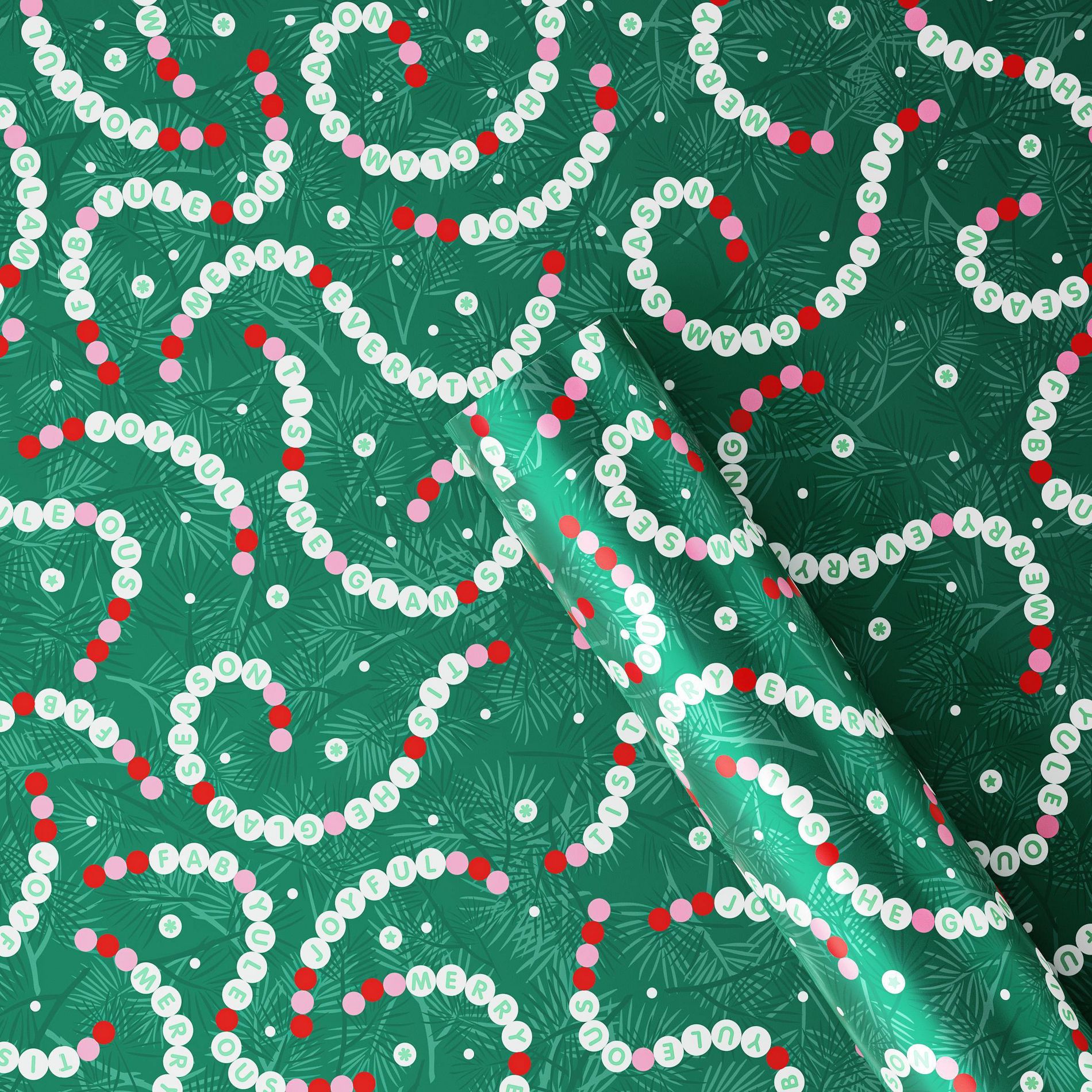 30” 55 sq ft Christmas Roll Wrap Seasonal Bracelet on Green - Wondershop™