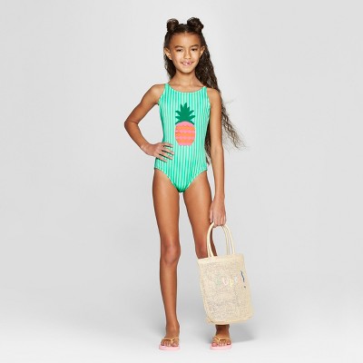 Girls Summer Fun One Piece Swimsuit Cat Jack Green XL Girl s