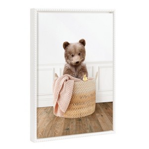 18"x24" Sylvie Beaded Bear Cub in Laundry Basket Traditional Style Framed Canvas by Amy Peterson White - Kate & Laurel All Things Decor - 1 of 4