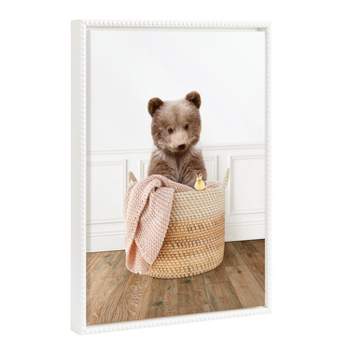 18"x24" Sylvie Beaded Bear Cub in Laundry Basket Traditional Style Framed Canvas by Amy Peterson White - Kate & Laurel All Things Decor