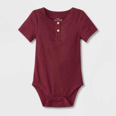 Baby Boys' Rib Henley Short Sleeve Bodysuit - Cat & Jack™ Maroon 6-9M
