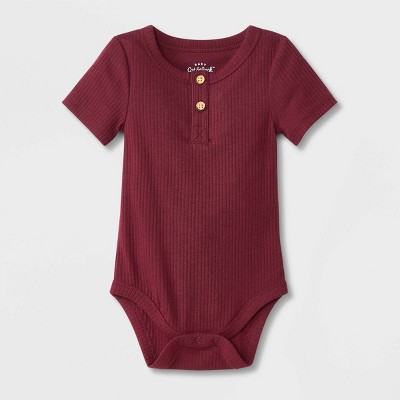 Image of Baby Boys' Rib Henley Short Sleeve Bodysuit - Cat & Jack™ Maroon Newborn