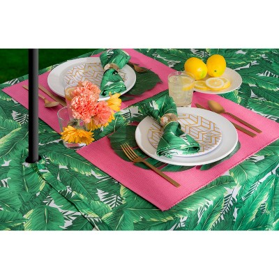 Banana Leaf Green Polyester Outdoor Tablecloth with Zipper, 60" x 84"