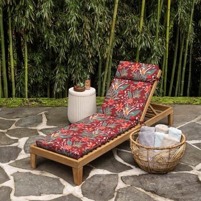 Luau Red Tropical Floral Bamboo Polyester Outdoor Chaise Cushion