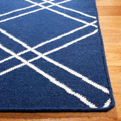 Navy and Ivory Geometric Wool Flat Woven Area Rug, 8' x 10'